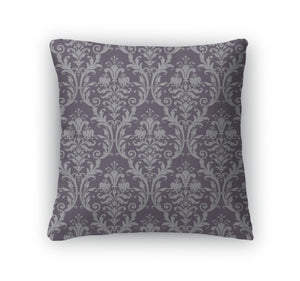 Throw Pillow, Damask Pattern In Purple And Gray