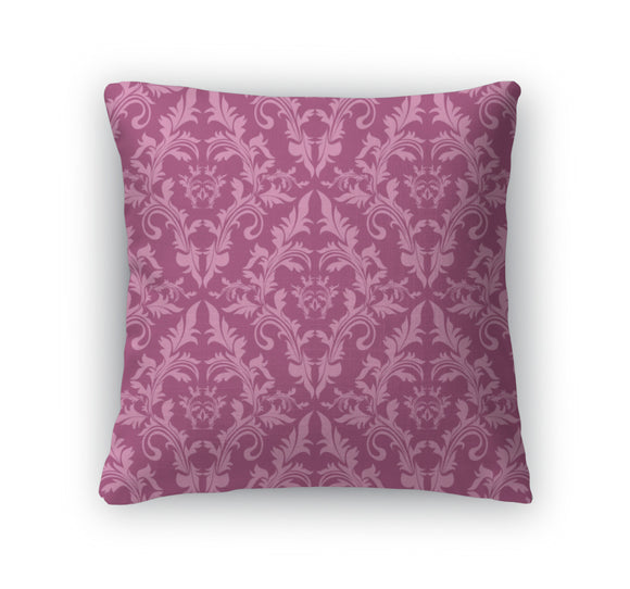 Throw Pillow, Damask Floral Pattern In Shades Of Pink