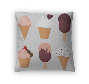 Throw Pillow, Ice Cream Sundae Retro Set Illustration