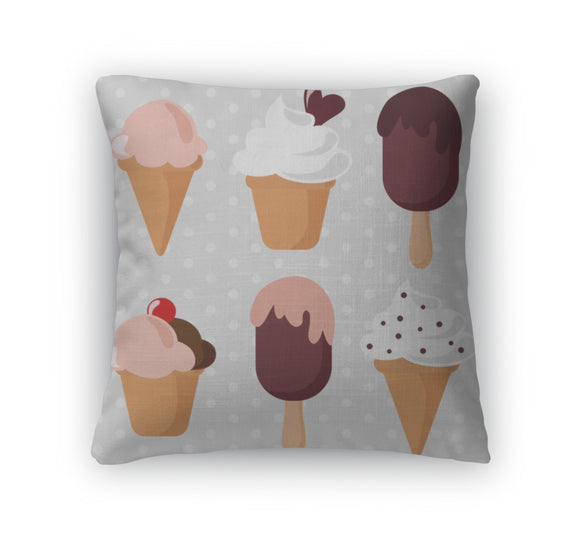 Throw Pillow, Ice Cream Sundae Retro Set Illustration