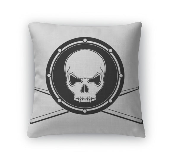 Throw Pillow, Jolly Roger Drum Skull With Drumsticks