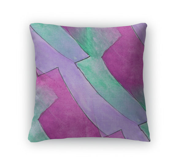 Throw Pillow, Blots Purple Green Arrows Watercolor Painting Backgrou