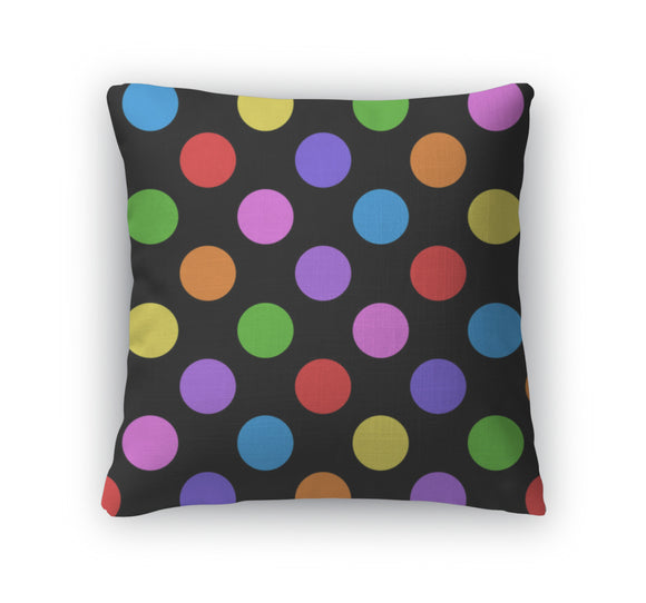 Throw Pillow, Geometric Pattern In Polka Dots On A Black