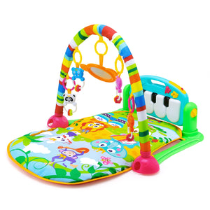 HE0603 Baby Piano Fitness Mat Newborn Educational Toy with Light / Music / 4 Animal Cartoon Rattles / 1 Small Mirror