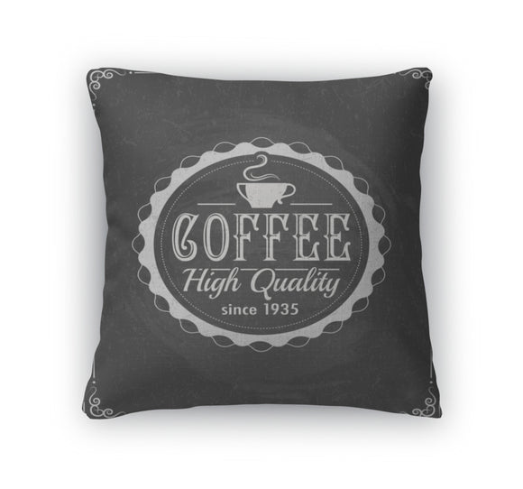 Throw Pillow, Coffee Label On Chalkboard