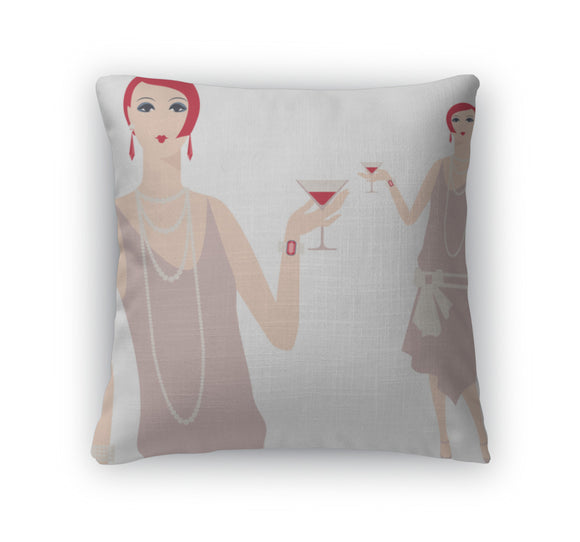 Throw Pillow, Retro Young Beautiful Girl Of 1920s Style