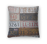 Throw Pillow, Group Of Old Vintage American License Plates