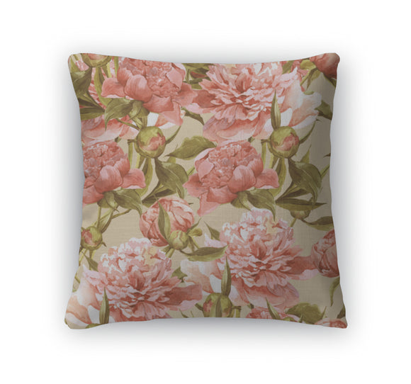 Throw Pillow, Watercolor With Pink Peonies