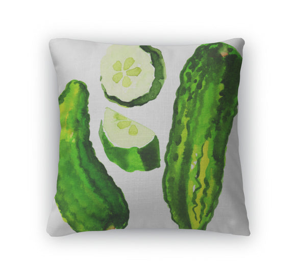 Throw Pillow, Green Cucumber Whole And Sliced