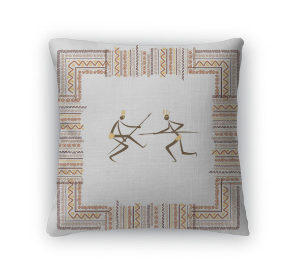 Throw Pillow, Ancient Tribal People Ethnic Ornament Frame For Your Design