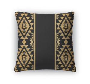 Throw Pillow, Gold And Black Ethnic