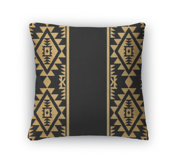 Throw Pillow, Gold And Black Ethnic