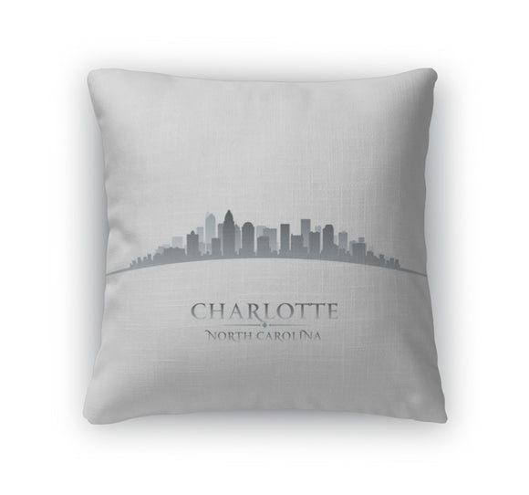 Throw Pillow, Charlotte North Carolina City Skyline Silhouette White Backgroun