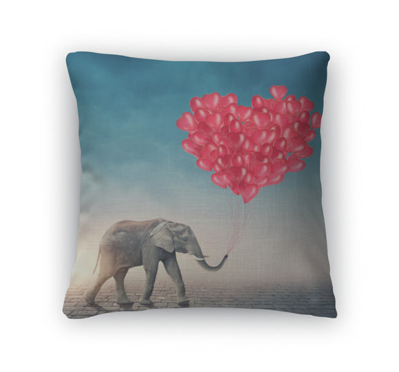 Throw Pillow, Elephant With Red Balloons