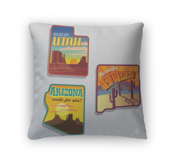 Throw Pillow, Southwest United States Arizona New Mexico Utah Travel Illustrations Designs