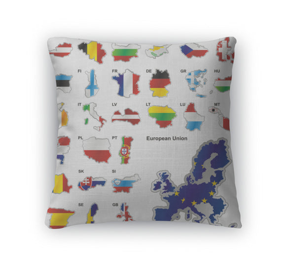 Throw Pillow, Flags Of Eu In Map Shapes