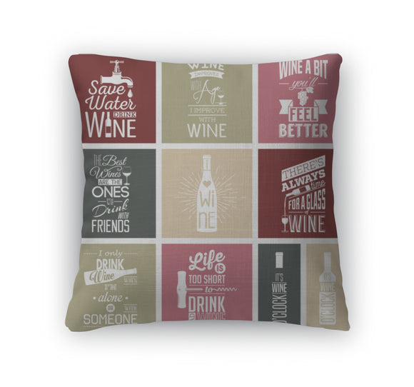 Throw Pillow, Set Of Vintage Wine Typographic Quotes