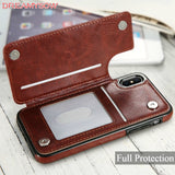 Card Slot Holder Cover Case For iPhone 8 7 6 6S Plus X 10 XS SE 5S 5 For Samsung Note8 S8 Plus S7 Edge Luxury Retro Leather Bag