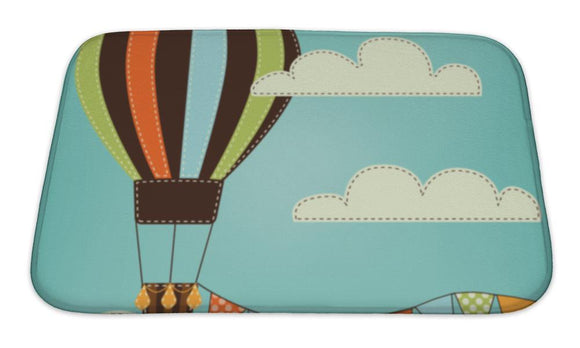 Bath Mat, Vintage Or Retro Hot Air Balloon In Sky With Clouds