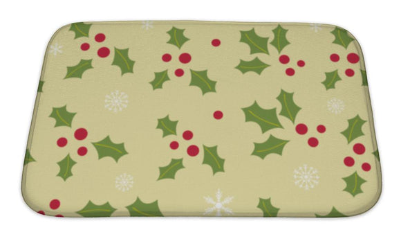 Bath Mat, With Holly Berry And Snowflakes