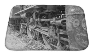 Bath Mat, Vintage Train Wheels In Black And White