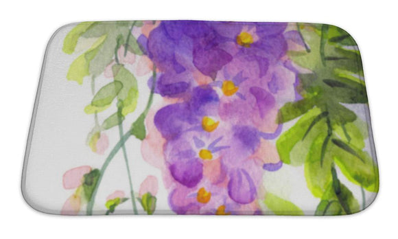 Bath Mat, Watercolor Painting Violet Wisteria