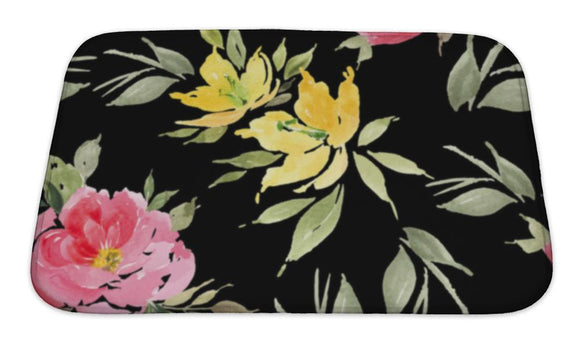 Bath Mat, Watercolor Flower Pattern