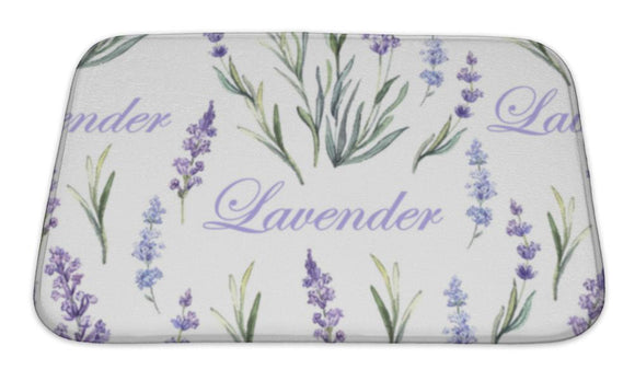 Bath Mat, Watercolor Lavender Botanical Pattern