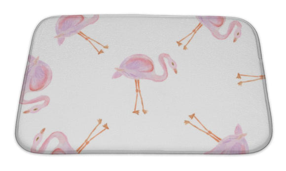 Bath Mat, Watercolor Pattern With Flamingo Bird