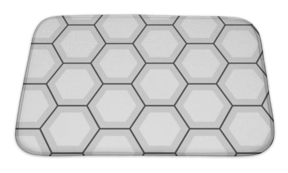 Bath Mat, White Hexagon Abstract Geometric Pattern