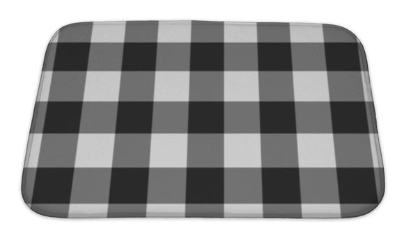 Bath Mat, White And Black Plaid Fabric