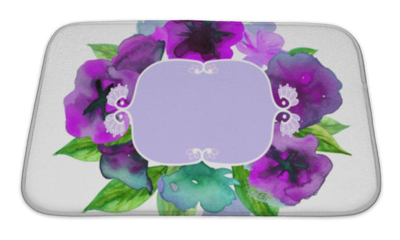 Bath Mat, White With Watercolor Violets And Copy Space