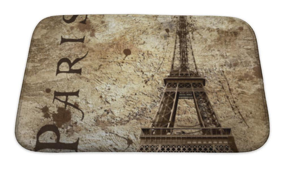 Bath Mat, Vintage View Of Paris On The Grunge