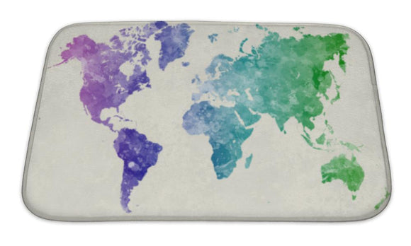 Bath Mat, World Map In Watercolor Cool