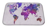 Bath Mat, World Map In Watercolor Purple Warm