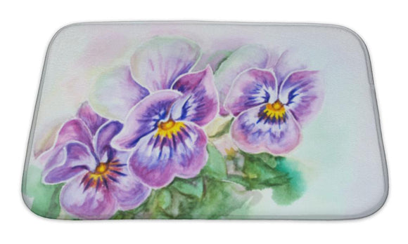 Bath Mat, Tender Pansies Flowers Watercolor Painting