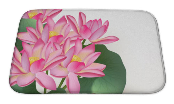 Bath Mat, With Pink Lotus Flowers On A White