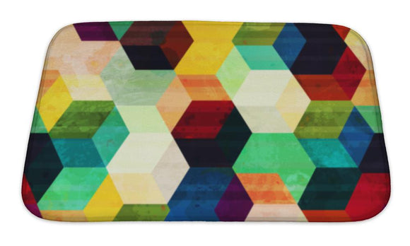 Bath Mat, Vintage Rhombus Pattern With Grunge Effect