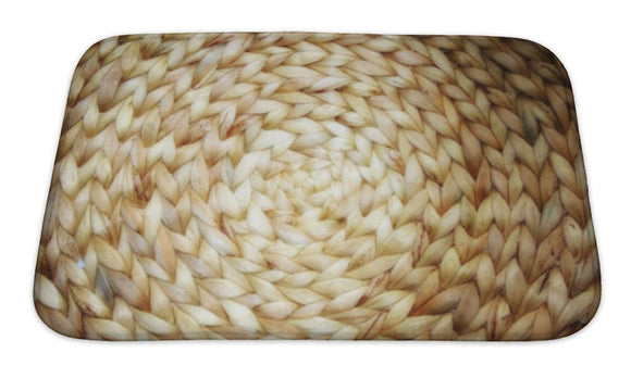 Bath Mat, Wicker Circle Pattern Bamboo And Rattan