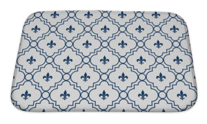 Bath Mat, White And Blue Fleurdelis Pattern D Fabric