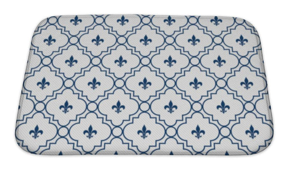 Bath Mat, White And Blue Fleurdelis Pattern D Fabric