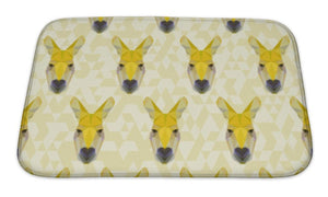 Bath Mat, Yellow Colored Abstract Polygonal Kangaroo Pattern