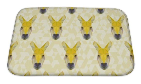 Bath Mat, Yellow Colored Abstract Polygonal Kangaroo Pattern