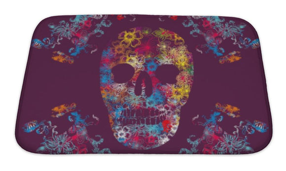 Bath Mat, Tattoo Tribal Skull Art