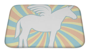 Bath Mat, White Silhouette Unicorn Swirl Illustration