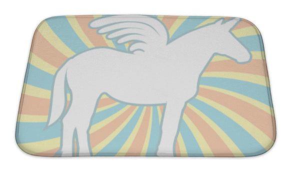 Bath Mat, White Silhouette Unicorn Swirl Illustration