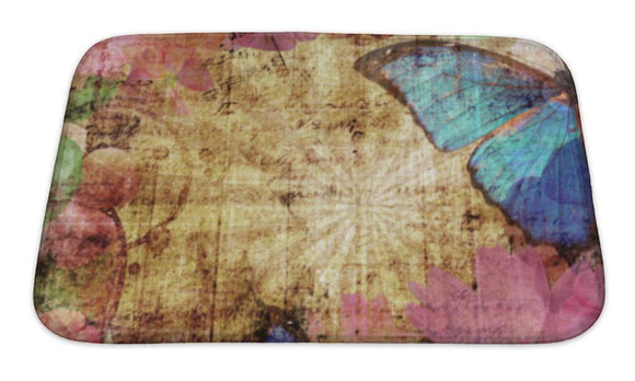 Bath Mat, Vintage With Butterfly And Flowers