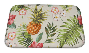 Bath Mat, Vintage Tropical Flowers With Pineapple Pattern