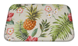 Bath Mat, Vintage Tropical Flowers With Pineapple Pattern