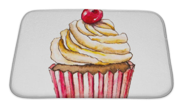 Bath Mat, Watercolor Cupcake